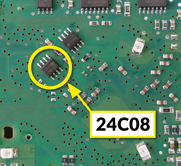 Dove trovare EEPROM 24C08 sul PCB tachimetro VW Toaureg Mk1 e Porsche Cayenne Mk1